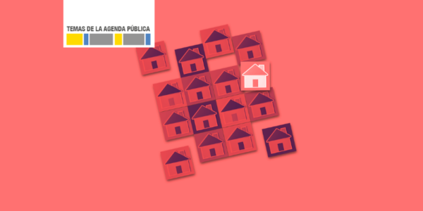 Portada Temas de la Agenda Pública: dibujos de casas en fondo rojo